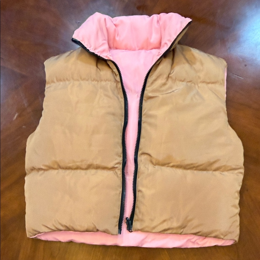 Lucy Paris Beige and Pink Puffer Vest - Picture 3 of 5